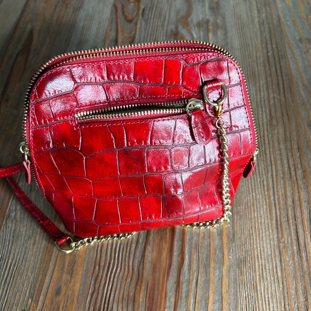 Pratesi Firenze Red Croc Embossed Leather Crossbody purse Bag Made in Italy Gold - Picture 12 of 14